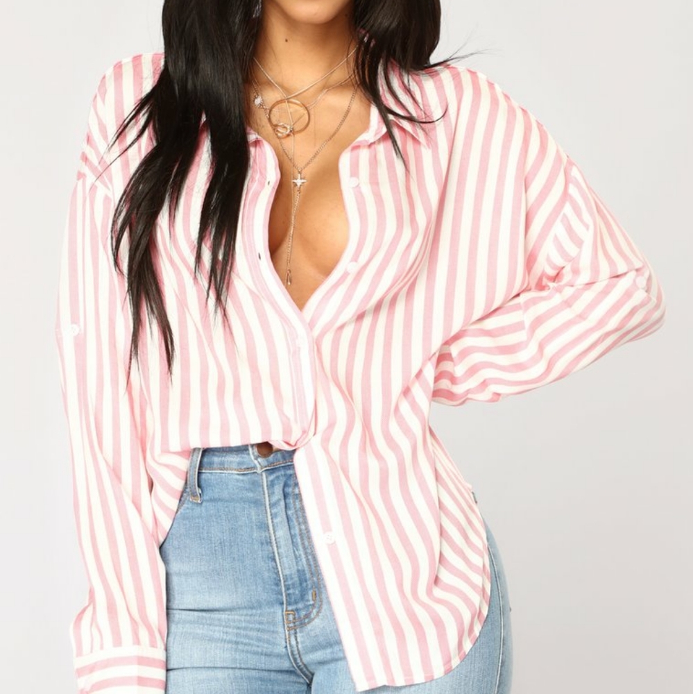 Fashion Nova white and pink button down